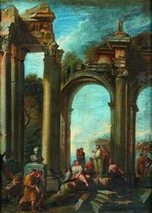Scene De Predication Dans Un Paysage De Ruines Antiques