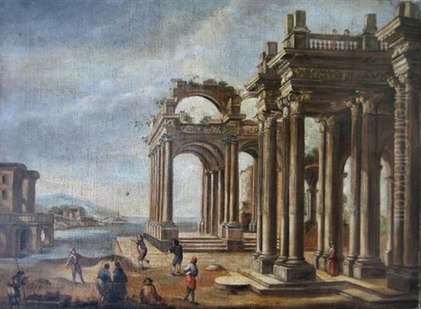 Prospekter Fremstillende Personer Ved Flodlandskaber, I Forgrunden Klassisk Arkitektur (2 Works) - view 1