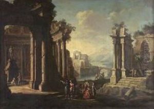 Capriccio Of Figures And Horsemen By Ruins (+ Another; 2 Works) by Giovanni Ghisolfi