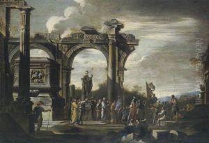 Capriccio Con Rovine Romane E Una Scena Di Sacrificio A Marte by Giovanni Ghisolfi