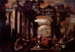 Ruinlandskap Med Figurscen (frambarandet I Templet?) by Giovanni Ghisolfi