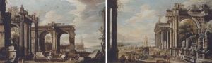 A Capriccio Of A Mediterranean Port With Bandits Among Classical Ruins by Giovanni Ghisolfi