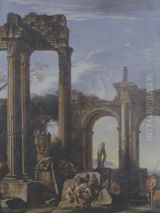 Paysage De Ruines Antiques Anime De Personnages by Giovanni Ghisolfi