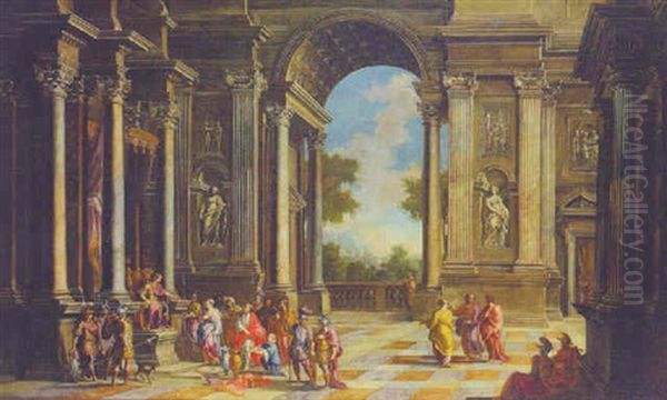 The Interior Of A Classical Palace With Solomon Before The Queen Of Sheba - view 1