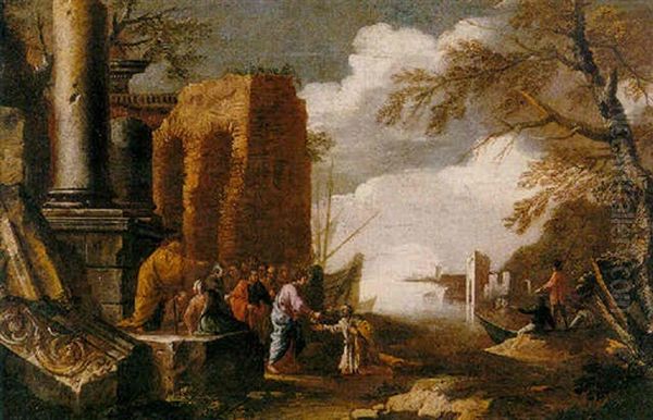 A Mediterranean Coastal Landscape With Christ Giving The Keys To Saint Peter - view 1