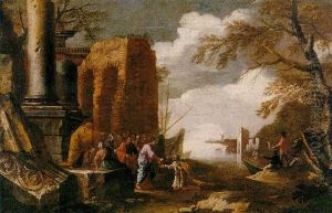 A Mediterranean Coastal Landscape With Christ Giving The Keys To Saint Peter by Giovanni Ghisolfi