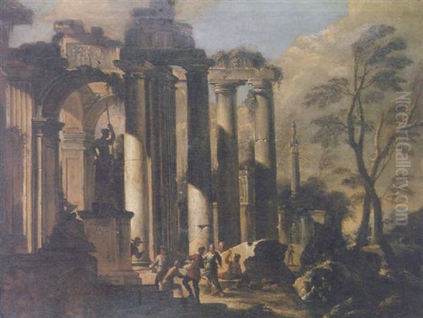 Classical Soldiers And Other Figures Discoursing Amid Roman Ruins - view 1