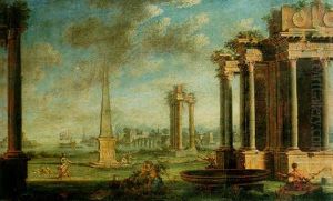 A Capriccio Of A Mediterannean Harbour With Bacchants And Classical Ruins