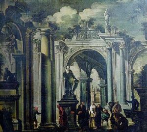 Architectural Capriccios With The Martyrdom Of Saint Catherine Of Alexandria by Giovanni Ghisolfi