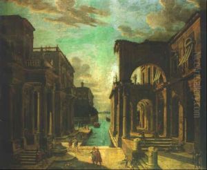 A Capriccio Of A Classical Palace On A Lake by Giovanni Ghisolfi