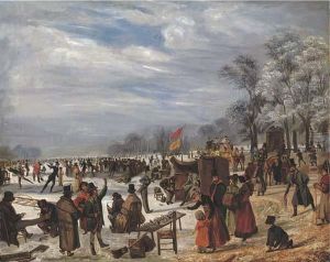 Skaters On A Frozen Lake by J. Baber