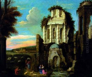 A Classical Landscape With A Shepherd And Peasant Women Before A Ruined Temple