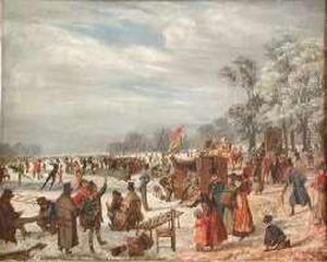 A Busy Skating Scene With Crowds Of Figures On A Frozen Lake by J. Baber