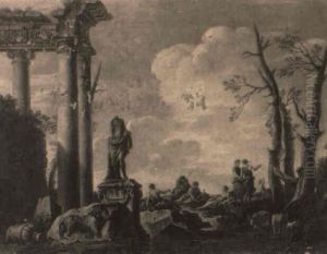 Le Repos Des Bergers Pres De Ruines Antiques by Giovanni Ghisolfi