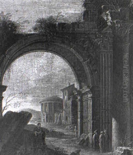 Figures Beneath A Ruined Classical Arch - view 1