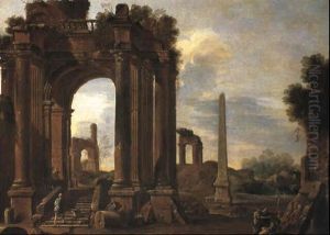 Personnages Dans Des Ruines Romaines by Giovanni Ghisolfi