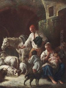 Peasants With Sheep, A Horse And A Dog, Before A Ruined Arch (2 Works)