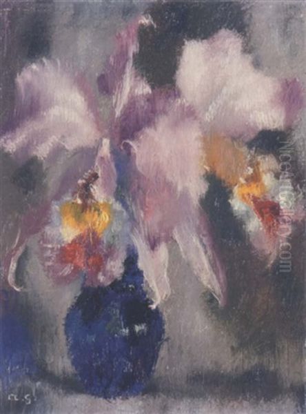 Orchideen In Blauer Vase - view 1