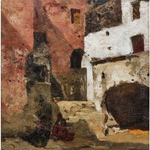 Neapel (sonnenbeschienener Hof Mit Personenstaffage) by Giovanni Giacometti