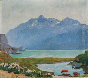 Mattino - Uferlandschaft Des Silsersees Bei Capolago, Mit Blick Auf Den Piz Corvatsch by Giovanni Giacometti