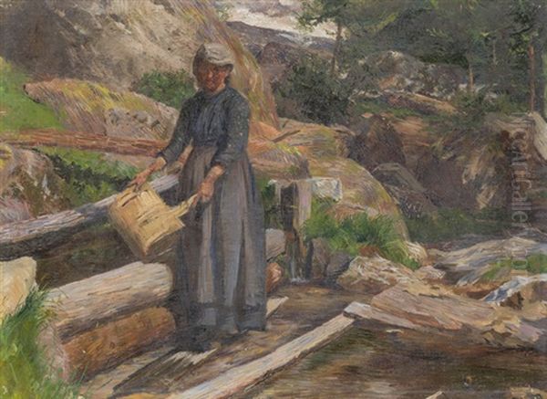Bauersfrau Am Brunnen, Eine Milchbrante Waschend - view 1