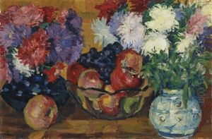 Stillleben Mit Astern, Apfeln Und Trauben by Giovanni Giacometti