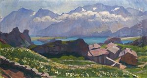 Blick Uber Capolago Auf Den Silsersee (view Over Capolago Towards Lake Sils)