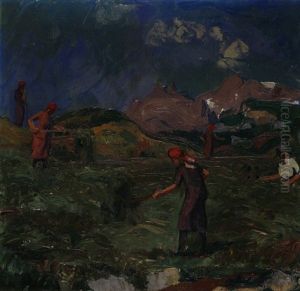 Gebirgslandschaft Mit Arbeitenden Bauerinnen by Giovanni Giacometti