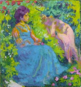 Annetta In Giardino - La Mamma by Giovanni Giacometti