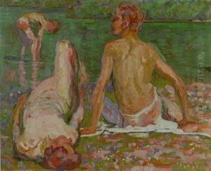 Alberto Und Diego Am Cavlocciosee by Giovanni Giacometti