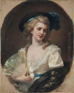 "en 1783" Ou Portrait De Femme Au Chapeau Et Eventail by Felix Henri Giacomotti