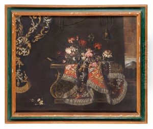 Natura Morta Con Tavola, Tessuti Ricamati E Fiori by Antonio Gianlisi