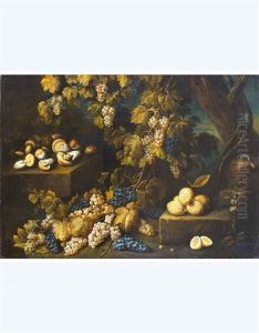Natura Morta Con Uva, Limoni E Funghi