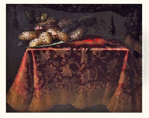 Coupe De Raisins Sur Un Entablement Avec Un Tapis - view 1