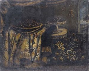 Natura Morta Con Tappeto, Piatto E Alzata Con Frutta E Fiori by Antonio Gianlisi