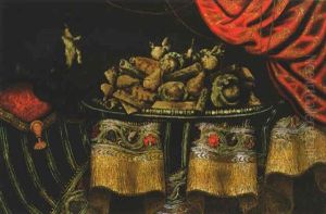 A Monkey Eating Candied Fruit And Sweetmeat On A Platter On A Draped Table A Monkey Eating Candied Fruit And Sweetmeat On A Platter On A Draped Table