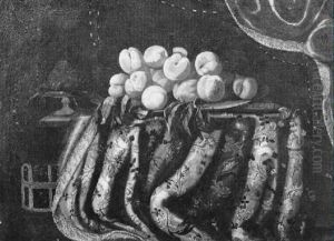 Natura Morta Con Pesche Su Un Tavolo