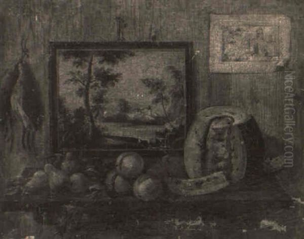 Trompe-l'oeils: Melons, Apples And Other Fruit With Doves On Tables - view 1