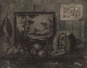 Trompe-l'oeils: Melons, Apples And Other Fruit With Doves On Tables by Antonio Gianlisi