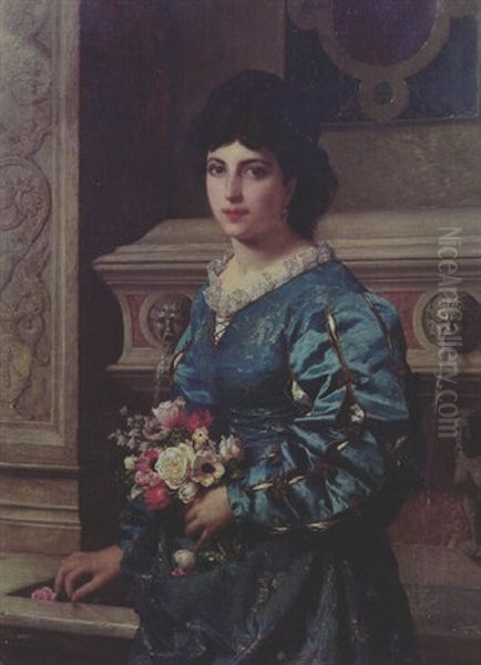 An Italian Beauty Holding Flowers - view 1