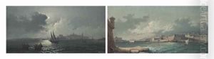 The Grand Harbour By Day; And Marsamxett Harbour By Night, Malta (pair) by Girolamo Gianni