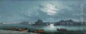 The Grand Harbor By Moonlight by Girolamo Gianni