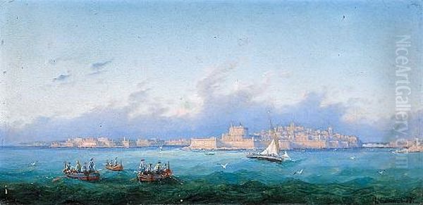 Boats Off Fort St. Elmo, Malta (+ A View Of St. Angelo, Malta; Pair) - view 1