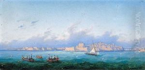 Boats Off Fort St. Elmo, Malta (+ A View Of St. Angelo, Malta; Pair)