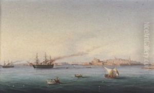 H.m.s. "victoria" Amongst Native Craft Off Fort St. Elmo, Valletta, Malta