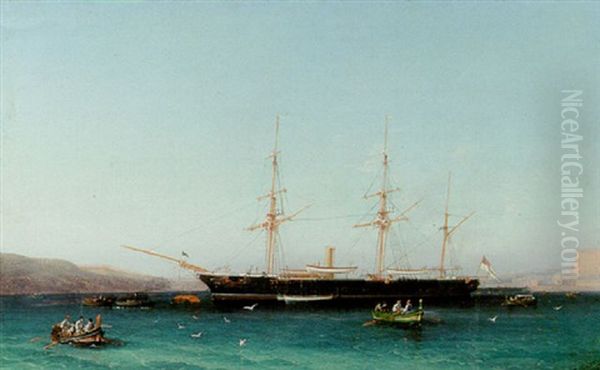 A Royal Navy Auxiliary Steam Sloop Riding At Anchor In Marsamascetto Harbour, Valletta, Malta - view 1