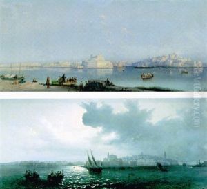 A View Of The Three Cities From Valletta Marina With Figures Emerging In Foreground A View Of The Three Cities From Valletta Marina With Figures Emerging In Foreground