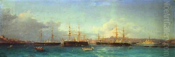 Battleships Of The Mediterranean Fleet Lying In Grand Harbor, Valetta - view 1
