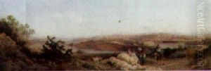 Travellers On A Track With A View To Valetta, Malta Beyond by Girolamo Gianni