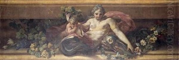 Sirena Y Amorcillo Con Guirnalda De Flores Y Uvas - view 1